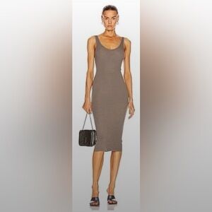 Enzo Costa Grey Silk Knit Tank Mid Dress